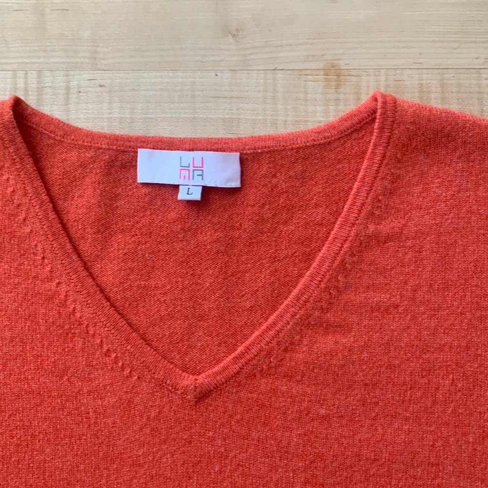 Luna size L orange/tangerine cashmere sweater.  V neck